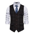 thumbnail image 1 of Hanerdun Men Plaid Waistcoats Male Slim fit Suit Vests Dress Vest Black S, 1 of 5