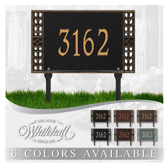 Whitehall™ Personalized Cast Metal Address plaque - LAWN MOUNTED BOSTON Plaque. Made in the USA. BEWARE OF IMPORT IMITATIONS. Display your address and street name. Custom house number sign.