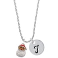 thumbnail image 1 of Delight Jewelry Silvertone Santa Face with Curly Beard Silvertone Script Initial Disc - T - Charm Necklace, 20"+3", 1 of 4