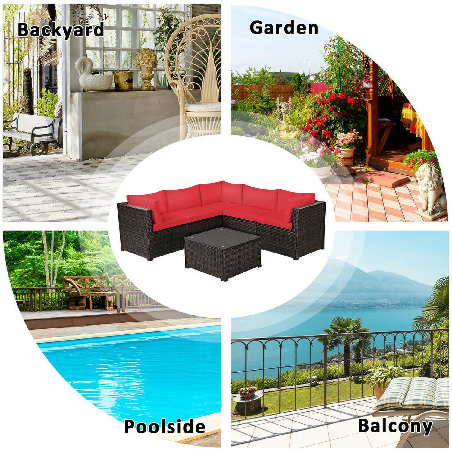 Aimee Lii 6 Pieces Patio Furniture Sofa Set with Cushions for Outdoor, Outdoor Patio Set, Red