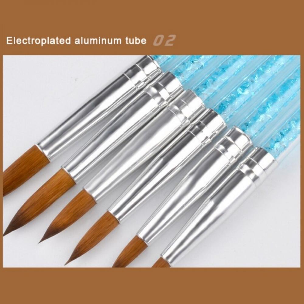 SweetCandy 6pcs/set Acrylic Nail Brush Pure 100% Kolinsky Sable Nail Brush Crimped Metal Round Handle Nail Tools
