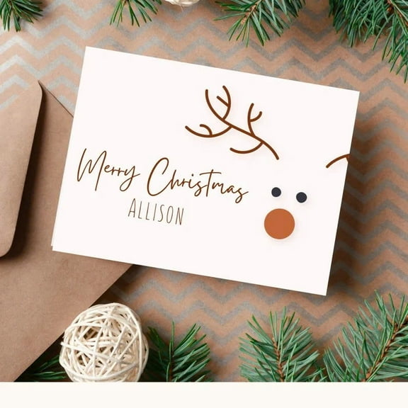 Personalized Holiday Christmas Card - "Merry Christmas" with Reindeer Design - Customizable Name - Perfect for Spreading Cheer This Season