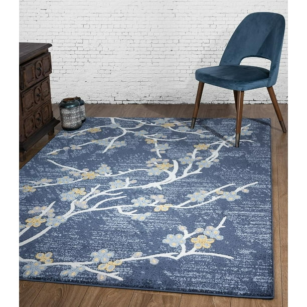 Persian Rugs Beverly Branches Dark Blue 8 x 10 Area Rug Carpet Large