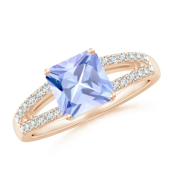 ANGARA Natural Solitaire Emerald-Cut 1.5 ct Tanzanite Split Shank Ring in 14K Rose Gold for Women (Size-7mm) | December Birthstone, Anniversary, Jewelry Gift for Women | Natural Tanzanite Ring