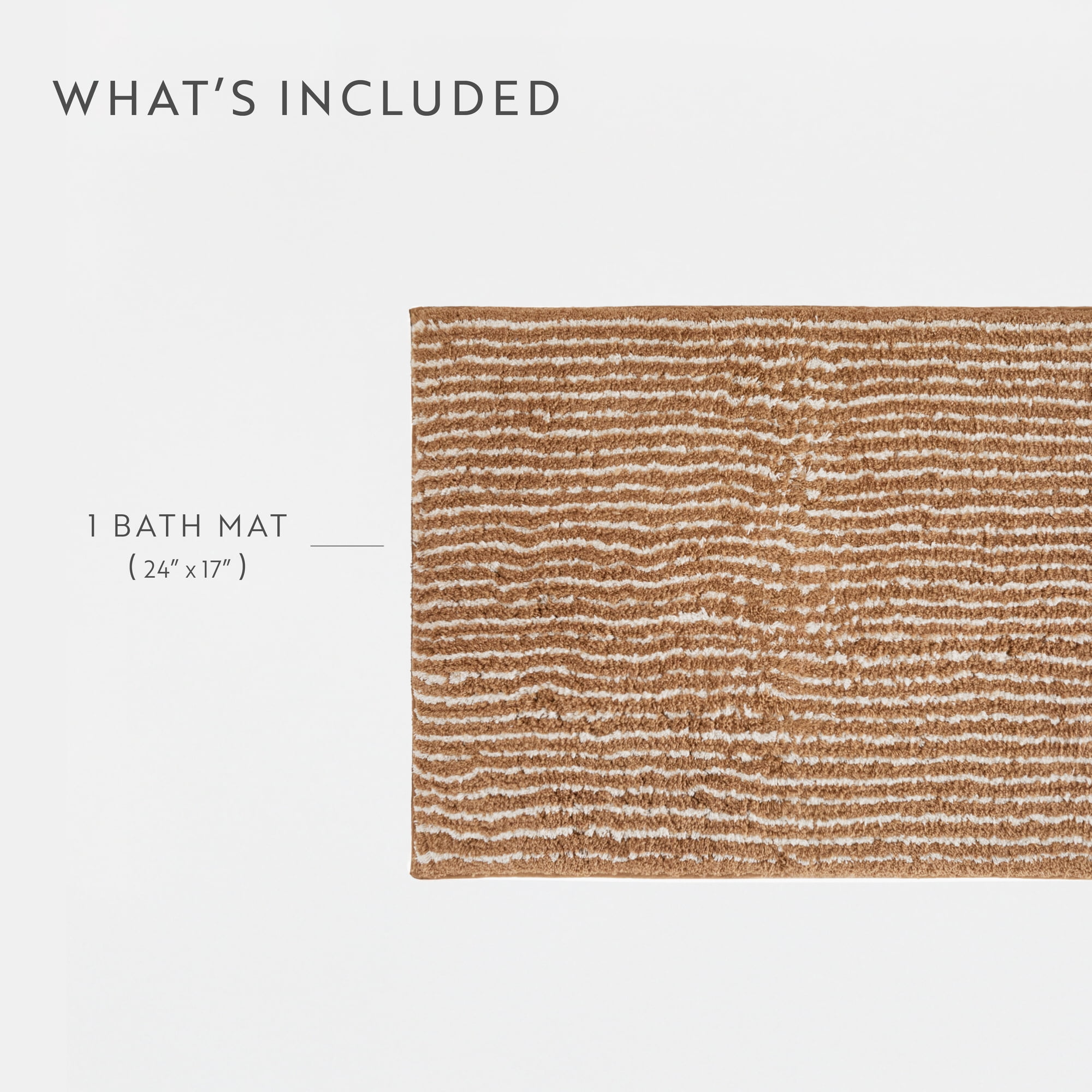 Noble Linens Pinstripe Cotton Bath Mat, 24 in x 17 in, Mocha