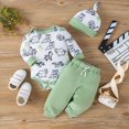 thumbnail image 2 of HCNTES Toddler Boy Winter Clothes Baby Boy Outfits Dinosaur Print Romper Solid Pants Hat Set Fall Winter 0 3 6 9 12 18 Months Baby Clothes for Boy, 2 of 7