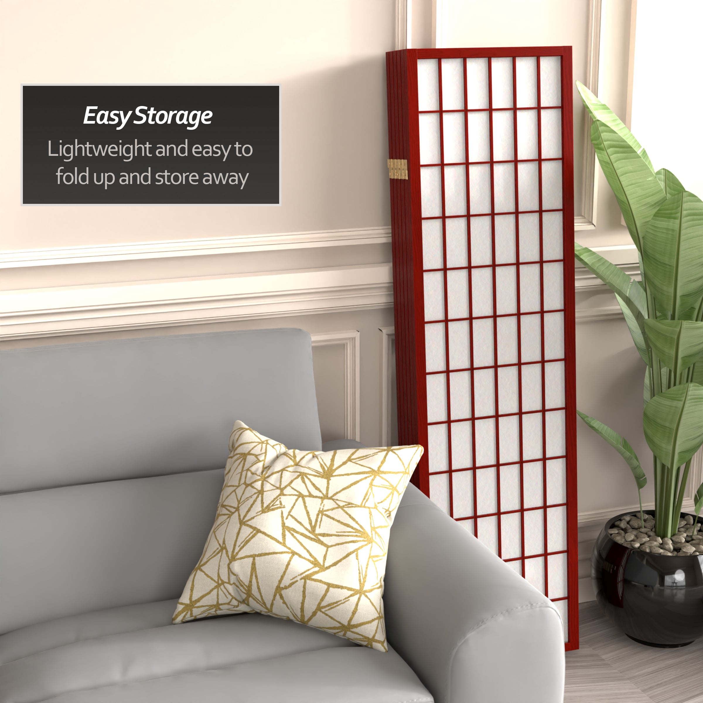 Red Lantern 5 ft. Tall Window Pane Shoji Screen - Rosewood - 6 Panels