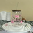 thumbnail image 4 of 3D Pink Bow Glass Cup with Bamboo Lid & Straw,Cute Glass Cups with Lids and Straws,Bow Tumbler for Iced Coffee/Matcha, 4 of 8