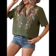 thumbnail image 2 of Camisas Mexicanas para Mujer, Blusa Tradicional de Verano Bordada, Túnica Floral, Cuello en V, Camiseta de Corta. Verde L, 2 of 8