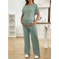 thumbnail image 4 of DOKOTOO Women's Maternity Sets 2 Piece Sets Ribbed Knit Short Sleeve Outfit Maternity Lounge Wear Soft Pregnant Pajamas Plus Size Sweatsuits Sets, 4 of 8