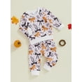 thumbnail image 3 of Suealasg Toddler Baby Boys Halloween Outfits 6M 1T 2T 3T Infant Boys Pumpkin Print Long Sleeve Crew Neck Sweatshirts Long Pants 2Pcs Halloween Tracksuit Clothes Set, 3 of 7