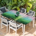 thumbnail image 2 of Pink Flowers Table Cloths for 6 Foot Rectangle Tables, Green Lake Spring Plants Small Boat Patio Waterproof Elastic Fitted Tablecloths, Washable Rectangular Table Cover for Camping, 2 of 8