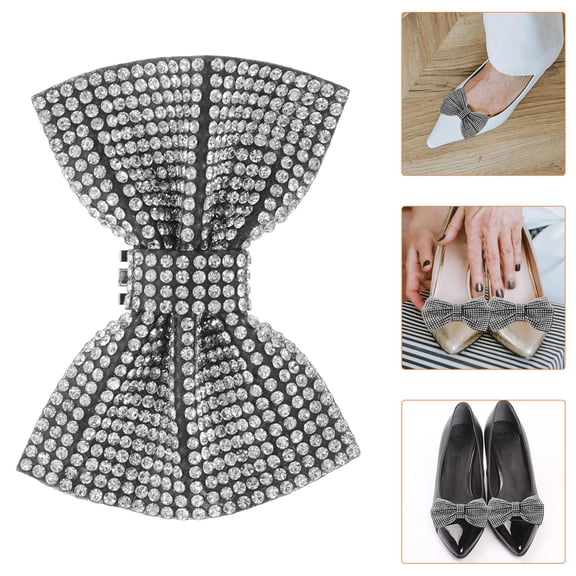 Milisten 1 Pair Black Rhinestone Bowknot Shoe Clips Removable Elegant Decorations for Women High Heel Shoes Accessories