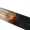 thumbnail image 4 of Walker And Williams KB-23 Skinny Series 2" Wide Black & Umber Brown Premium Carved Grain Leather Padded Guitar Strap With Tooled Koi Fish Design$$Music, 4 of 9