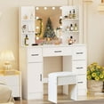 thumbnail image 2 of Ciumeeo Modern Dressing Table with 10 LED Lighted Mirror & 5 Drawers Makeup Vanity Set for Women White, 2 of 10