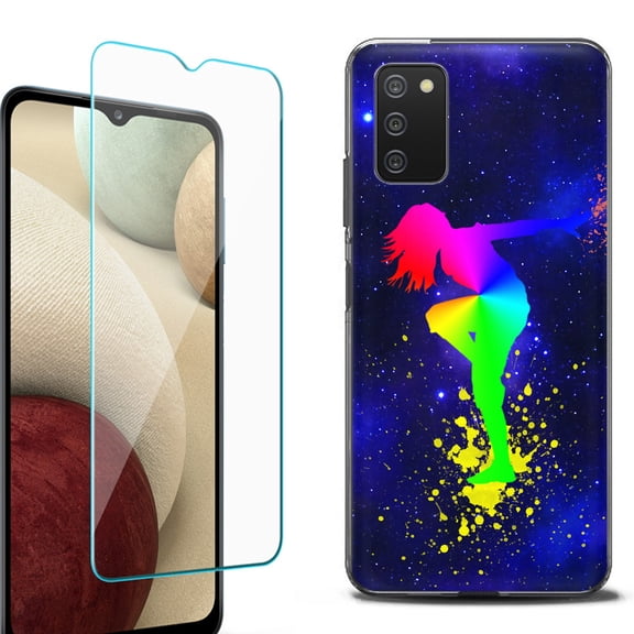 Slim-Fit Protective Fashion Phone Case (Black) for Samsung Galaxy A03s, with Tempered Glass Screen Protector, by OneToughShield ® - Cosmos Dance