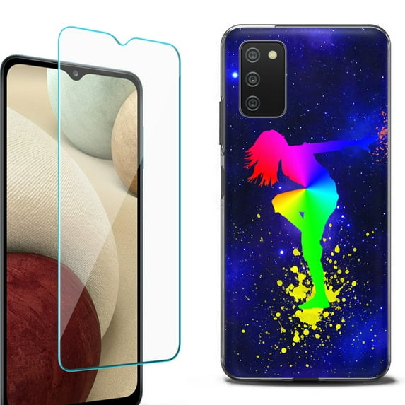Slim-Fit Protective Fashion Phone Case (Black) for Samsung Galaxy A03s, with Tempered Glass Screen Protector, by OneToughShield ® - Cosmos Dance