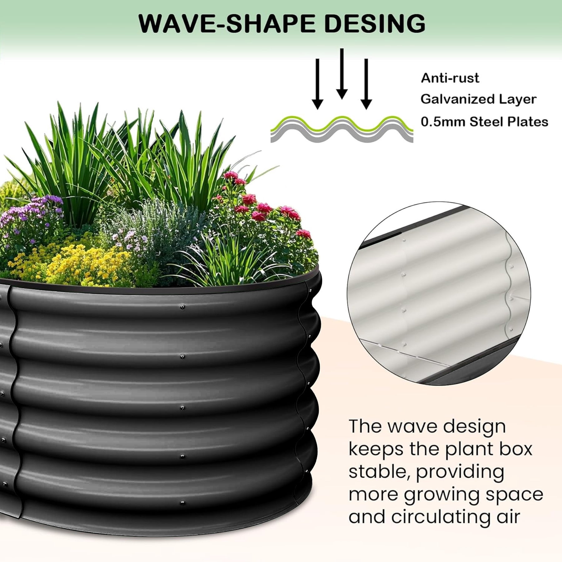 Heavy Duty Metal Raised Garden Bed – 8x2x1FT Oval Planter Box for Outdoor Vegetable, Flower, Herb Gardening, for Garden & Backyard & Patio, Dark Gray