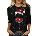 thumbnail image 1 of 2025 Chemise Rouge de Noël pour Femmes en Coton, Imprimé Verre de Vin, Col Rond, Manches Longues pour Femmes, Hauts, Col, Manches Trois Quarts, Faux Manches Longues, T-Shirt Décontracté, Haut, 1 of 5