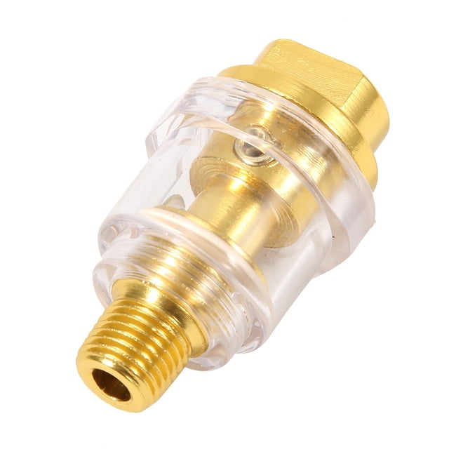 AMONIDA Pneumatic Accessory,Professional 1/4in NPT Mini In-Line Oiler Lubricator Gold Color Copper Pneumatic Tool Accessory, In-Line Lubricator