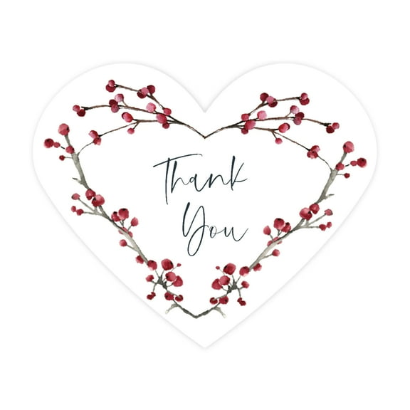 Koyal Wholesale Winter Woodland Forest Watercolor Baby Shower, Heart Label Stickers, Thank You, 75-Pack