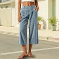 thumbnail image 2 of Women's Corduroy High Waist Capri Wide Leg Pants Soft Casual Cropped Culottes with Pockets Vintage Casual Streetwear Trousers Fall Outfit Light Blue, 2 of 9