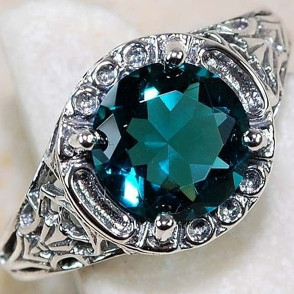 Noble Women 925 Silver Sapphire Gemstone Ring Wedding Bridal Jewelry Green Topaz Gemstone Ring Size 6-10 (US Code 7)