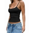 thumbnail image 2 of Womens Camisole Tops Square Neck Ribbed Tank Tops Spaghetti Straps Sleeveless Summer Shirt Black L, 2 of 8