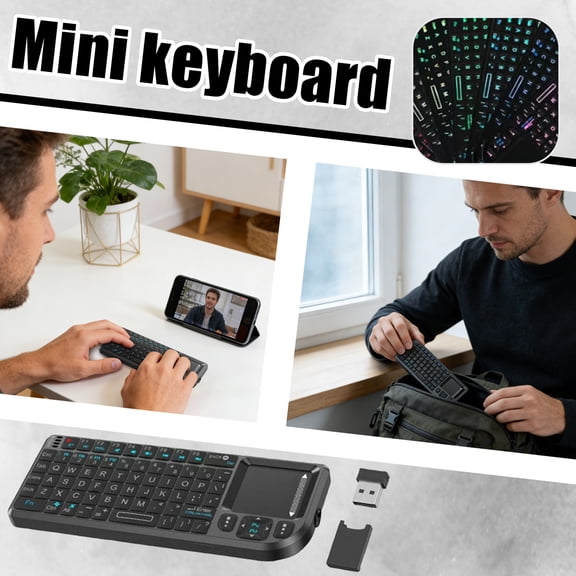 Mini Wireless Keyboard with Touchpad, 2.4G Handheld Rechargeable Backlit Keyboard Remote for Smart TV, Android TV Box, PC, Laptop, HTPC, Portable Design A
