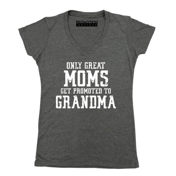 P&B Only Great Mom Get Promoted to Grandma Women's V-neck, Heather Charcoal, L