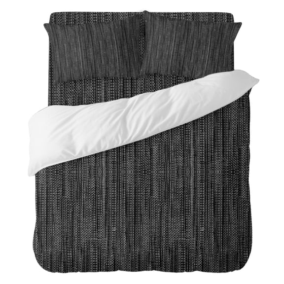 Duvet Cover Set California king Size 4 Pieces, Minimalist Obsidian Black Comforter Cover Soft Bedding Sets, Vintage Linen Weave Textured Bed Set Include 1 Duvet Cover, 2 Pillow Shams, 1 Bed Sheet