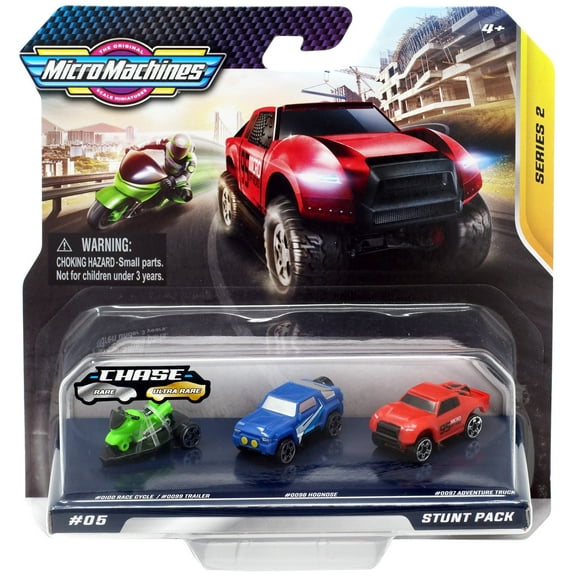 Micro Machines Series 2 Stunt Pack Vehicle 3-Pack (Race Cycle/Trailer, Hognose & Adventure Truck)