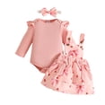 thumbnail image 2 of Newborn Baby Girl Outfits Long Sleeve Ruffled Romper Bodysuit with Bow Headband Fall Winter Clothes Watermelon Red 6-12 Months, 2 of 7