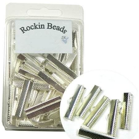 Awareness Ribbon Bookmark 100 Pack 30x7mm 1-1/8 Inch Textured Silver Plated Brass Ribbon Bracelet Bookmark Pinch Crimp End Findings ()