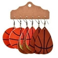 thumbnail image 1 of 3 pares de pendientes de cuero de baloncesto para mujer, pendientes ligeros de juego de pelota, pendientes redondos de lágrima, pendientes colgantes de cuero, 1 of 6