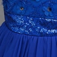 thumbnail image 4 of Girls Mini Gown Sequin Embroidery Flower Ruffle Sleeve Cinched A-Line Tutu Princess Dress Kids Elegant Fluffy Mesh Layered Dresses Blue 3-4 Years, 4 of 7