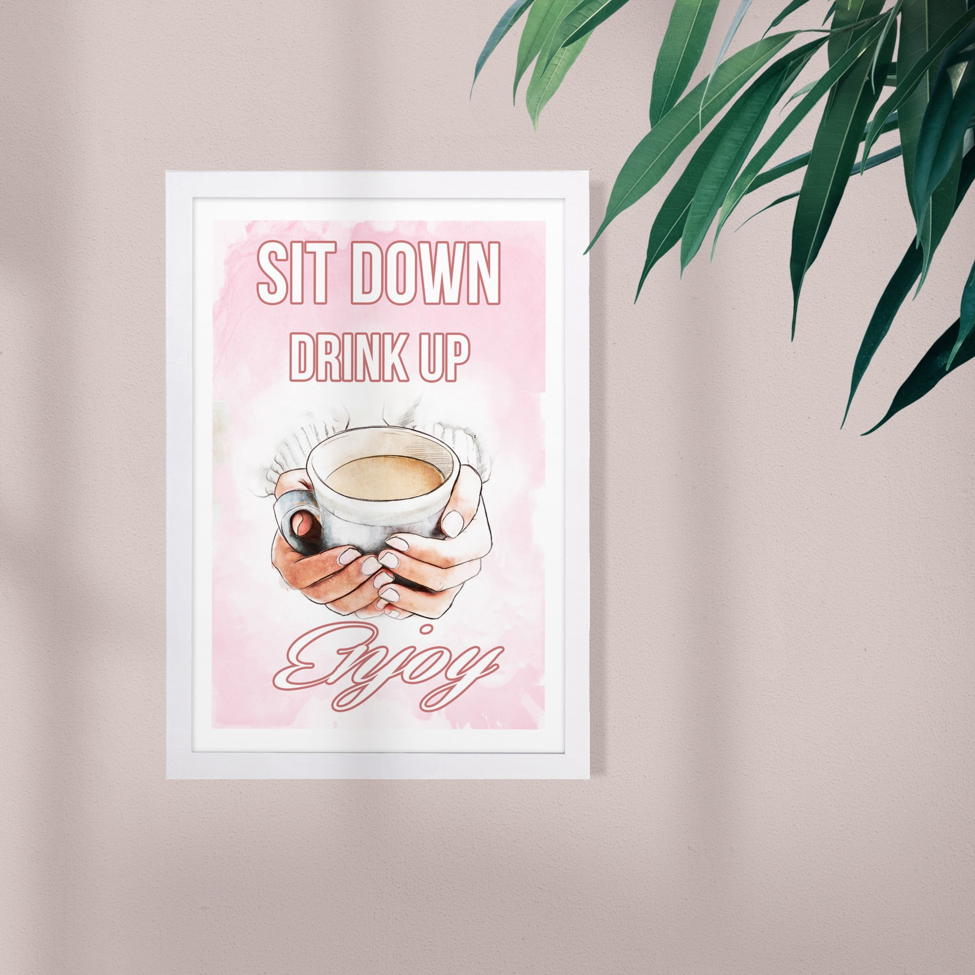 'Sit Down, Drink Up, Enjoy' Quotes and Sayings 13" x 1.00" Framed Painting Art Print, by Wynwood Studio