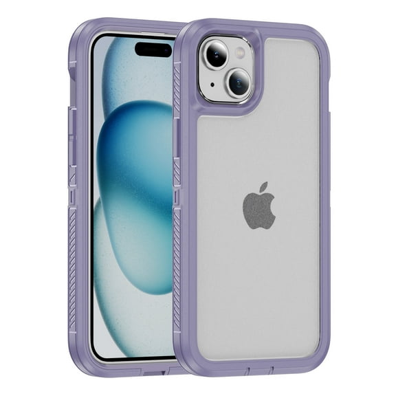 Rugged Case for iPhone 14 Plus, Heavy Duty Double Layer Toughness Protection Phone Cover Military Grade Shockproof Drop Resistant Frosted Matte Durable Case for iPhone 14 Plus, Purple Clear