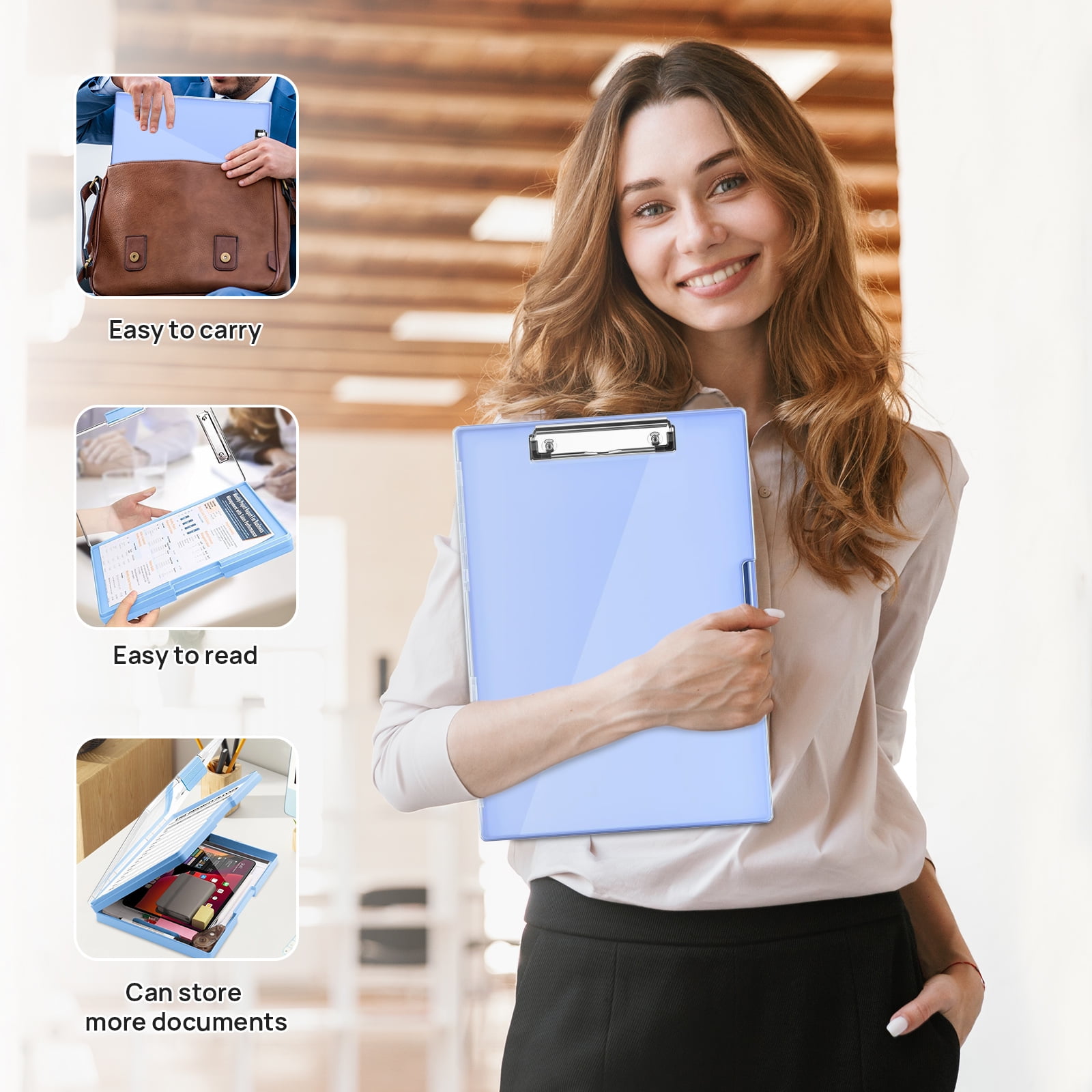 AGCAN Clipboard with Storage Case, Heavy Duty Foldable Clip Boards 8.5x11, Clearview Dry Erase Nursing Clipboard, School Office Supplies, Blue