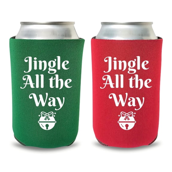 Christmas Can Coolers, Jingle All The Way Coolies, Christmas Party Favors, Christmas Gift, Holiday Beer Huggers, White Elephant Gift, Beer Coolies (2Pack (Combo))