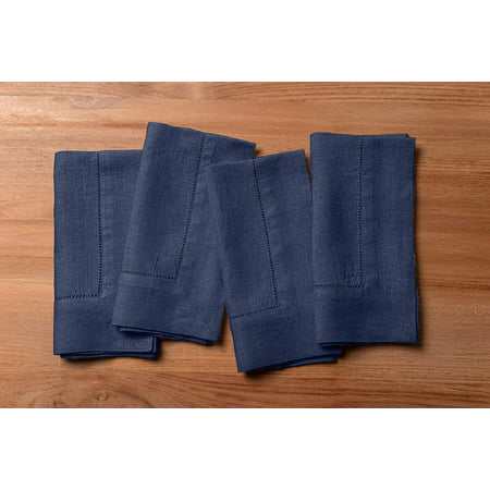 

Prewashed Linen Cloth Napkins Set of 4 – Navy 100% Pure Linen Fall Dinner Napkins 20 x 20 Inch by – Heavyweight Hemstitch Handcrafted with European Flax