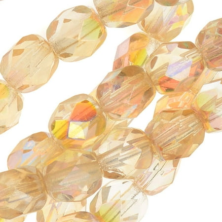 - Czech Fire Polished Glass, Faceted Round Beads 6mm, 25 Pcs, Crystal Yellow AB