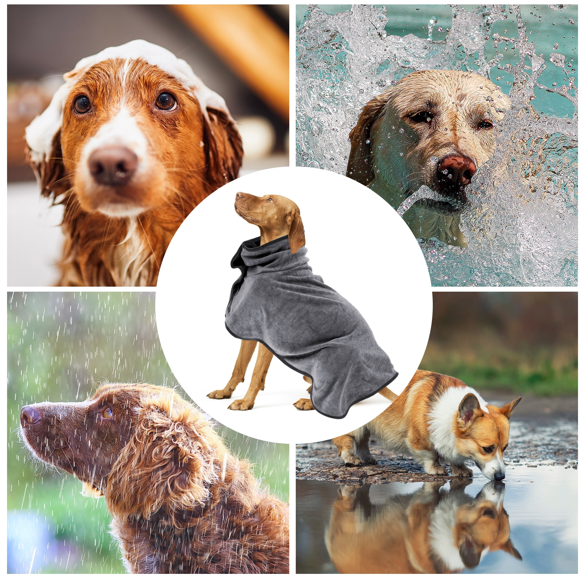 Unique Bargains Dog Bathrobe Soft Pet Towel Absorbent Coat for Cats and Dogs XS Gray