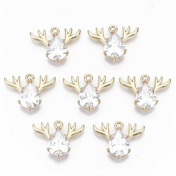 2pc 2 Pc Christmas Pendant Charms Brass Glass Rhinestone Pendants Long-Lasting Plated Christmas Reindeer Rhinestone Charms for Women DIY Necklace Bracelet Earring Jewelry Craft Making Crystal