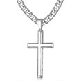 thumbnail image 1 of Collar con cruz de plata de ley 925 para hombre y mujer, 45 mm, eslabón cubano de acero inoxidable, pulido brillante, chapado en oro blanco de 18k, crucifijo con borde biselado.28in-71cm, 1 of 3