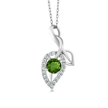 Blue Topaz Pendant 18' Chain - 0.84 Ct Round Green Peridot 925 Sterling Silver Pendant with 18