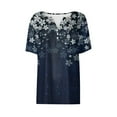 thumbnail image 4 of GaThRRgYP Summer Tops for Women,Womens Tops Short Sleeve Casual,Women's Casual Printed Short Sleeve V-Neck Top Dark Blue XXL, 4 of 5