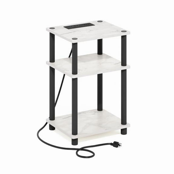 8.82 in. Just 3-Tier Turn-N-Tube USB & Type-C Charging Port End Table with Open Storage, Marble White & Black