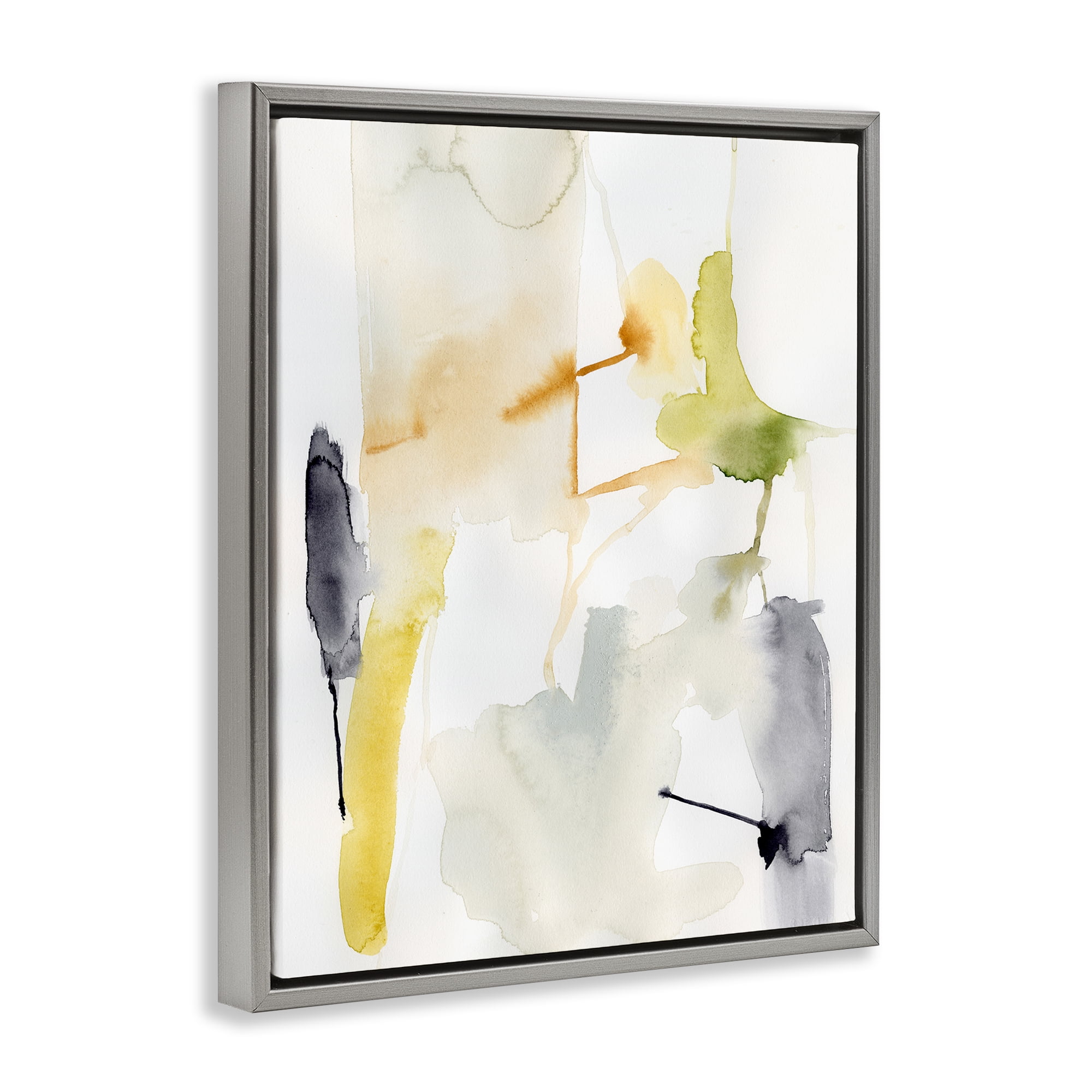 Stupell Industries Soft Watercolor Splashes Abstract Painting Gray Floater Framed Canvas Art Print Wall Art, 25 x 31