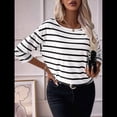 thumbnail image 4 of Camisetas de 3/4 para Mujer, Camisas A Rayas con Cuello , Camisetas de Algodón Francés Negro XL, 4 of 9